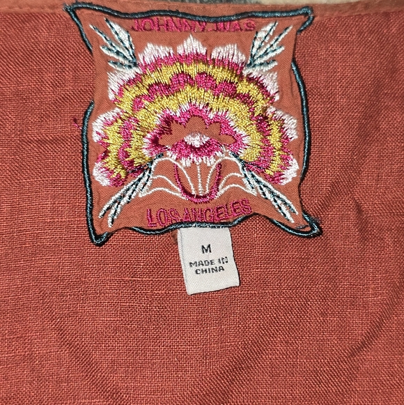 Johhny Was Elia Linen Tie Embroidered Wide-Leg Jumpsuit in Rust Size M - Picture 8 of 9